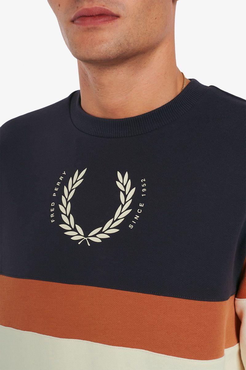 White Fred Perry Printed Colour Block Men's Sweatshirts | PH 1598RVDW